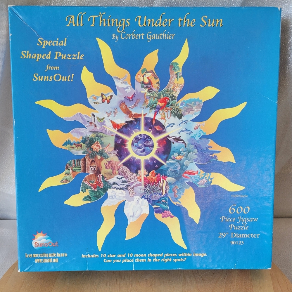 SUNSOUT 600 PIECE SHAPED JIGSAW PUZZLE ALL THINGS UNDER THE SUN 600 PIECE 29"